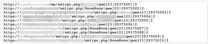 A redacted list of domains to target including username NoneNone and password qwe123